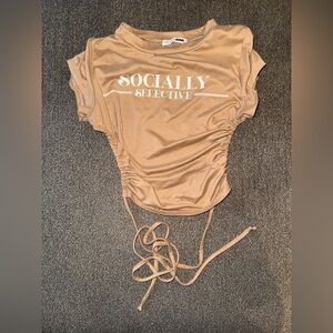 Tan Ruched Backless Open Back Self tie Women's Crop Top SOLDOUT fashion nova